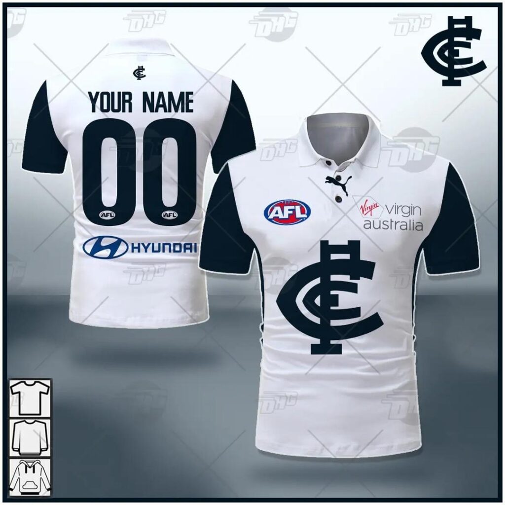 AFL Carlton Blues Custom Name Number 2021 Clash Guernsey Polo Shirt