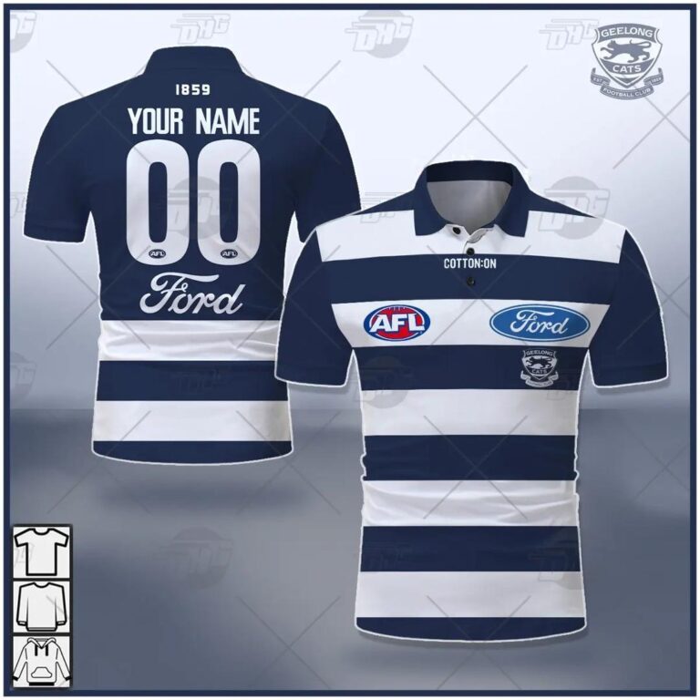 AFL Geelong Cats Custom Name Number 2021 Clash Guernsey Polo Shirt