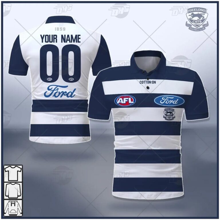 AFL Geelong Cats Custom Name Number 2021 Home Guernsey Polo Shirt