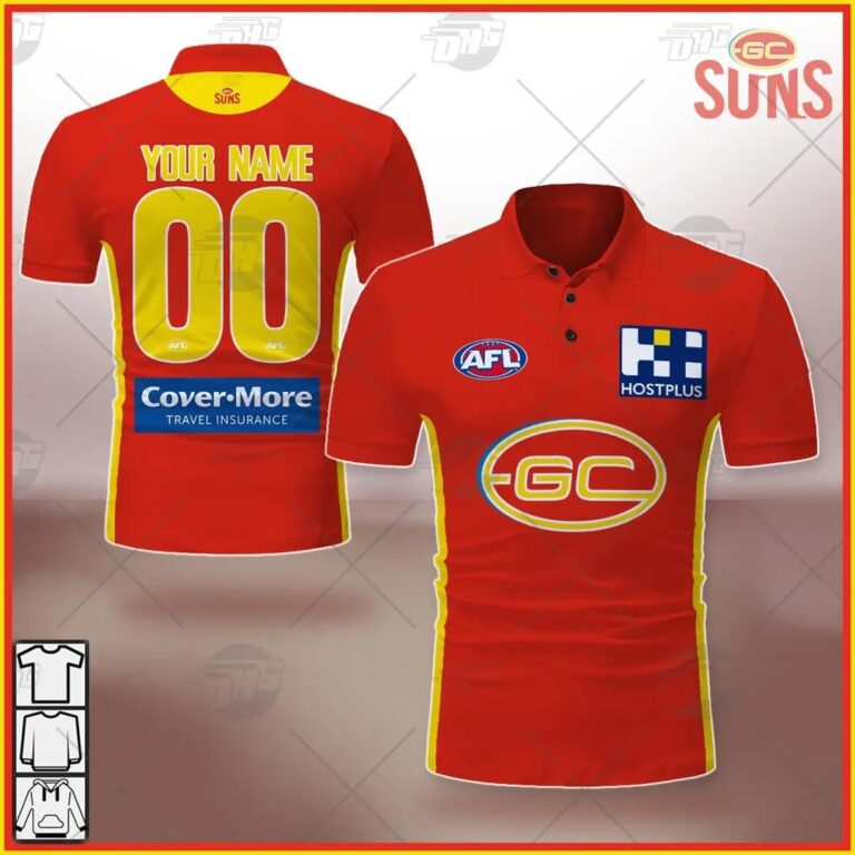 AFL Gold Coast Suns Custom Name Number 2021 Clash Guernsey Polo Shirt