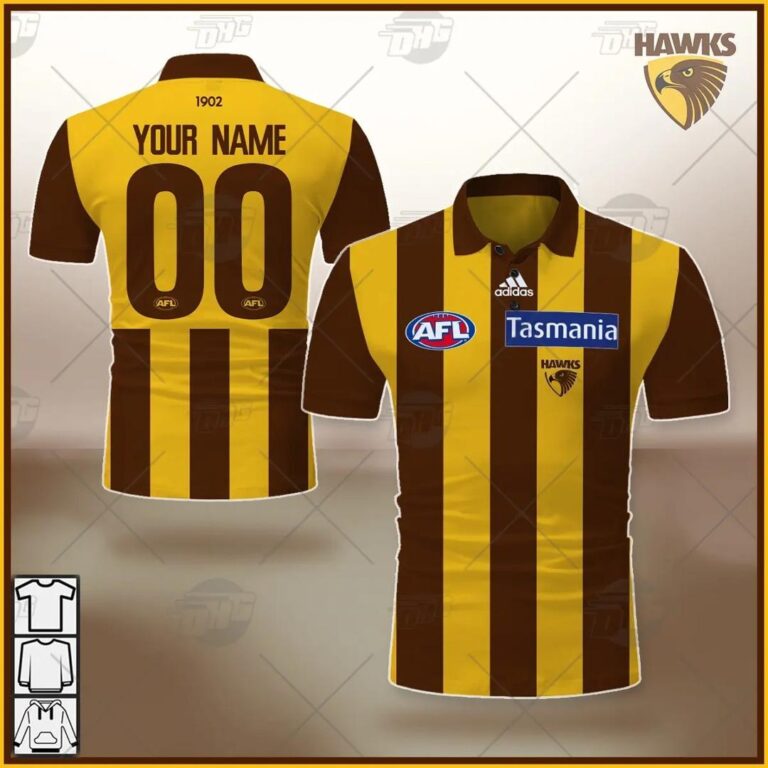 AFL Hawthorn Hawks Custom Name Number 2021 Home Guernsey Polo Shirt