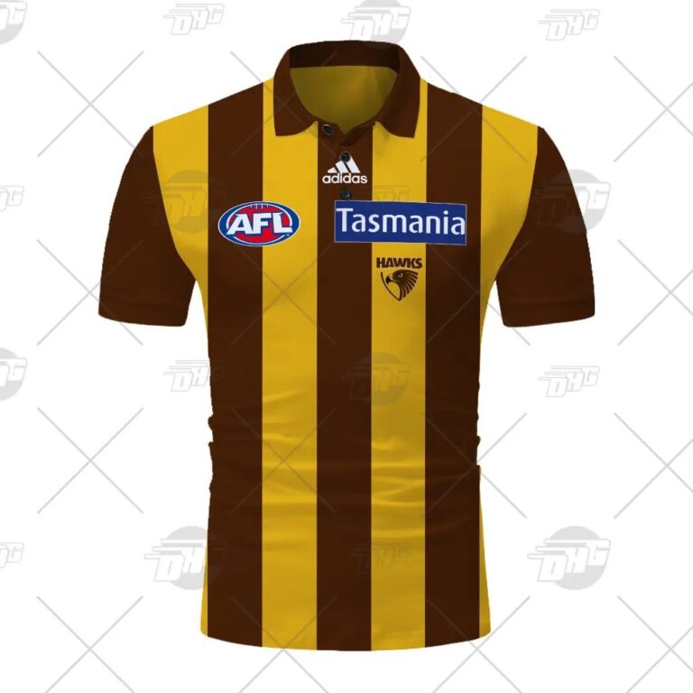 AFL Hawthorn Hawks Custom Name Number 2021 Home Guernsey Polo Shirt