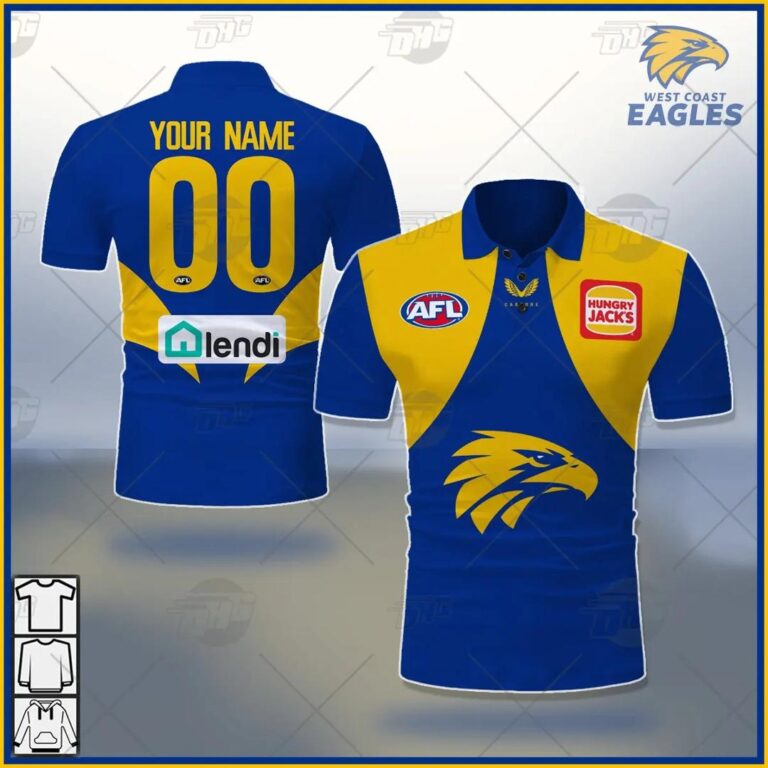 AFL West Coast Eagles Custom Name Number 2021 Home Guernsey Polo Shirt