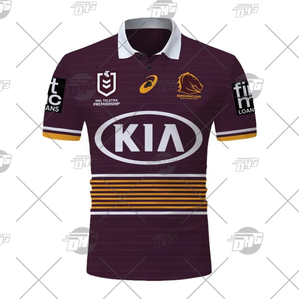 NRL Brisbane Broncos Custom Name Number 2021 Home Jersey Polo Shirt