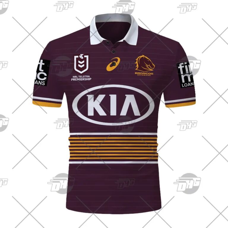 NRL Brisbane Broncos Custom Name Number 2021 Home Jersey Polo Shirt