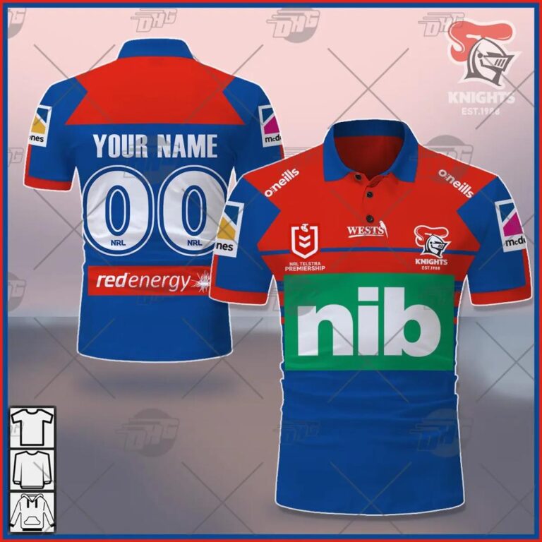 NRL Newcastle Knights Custom Name Number 2021 Home Jersey Polo Shirt