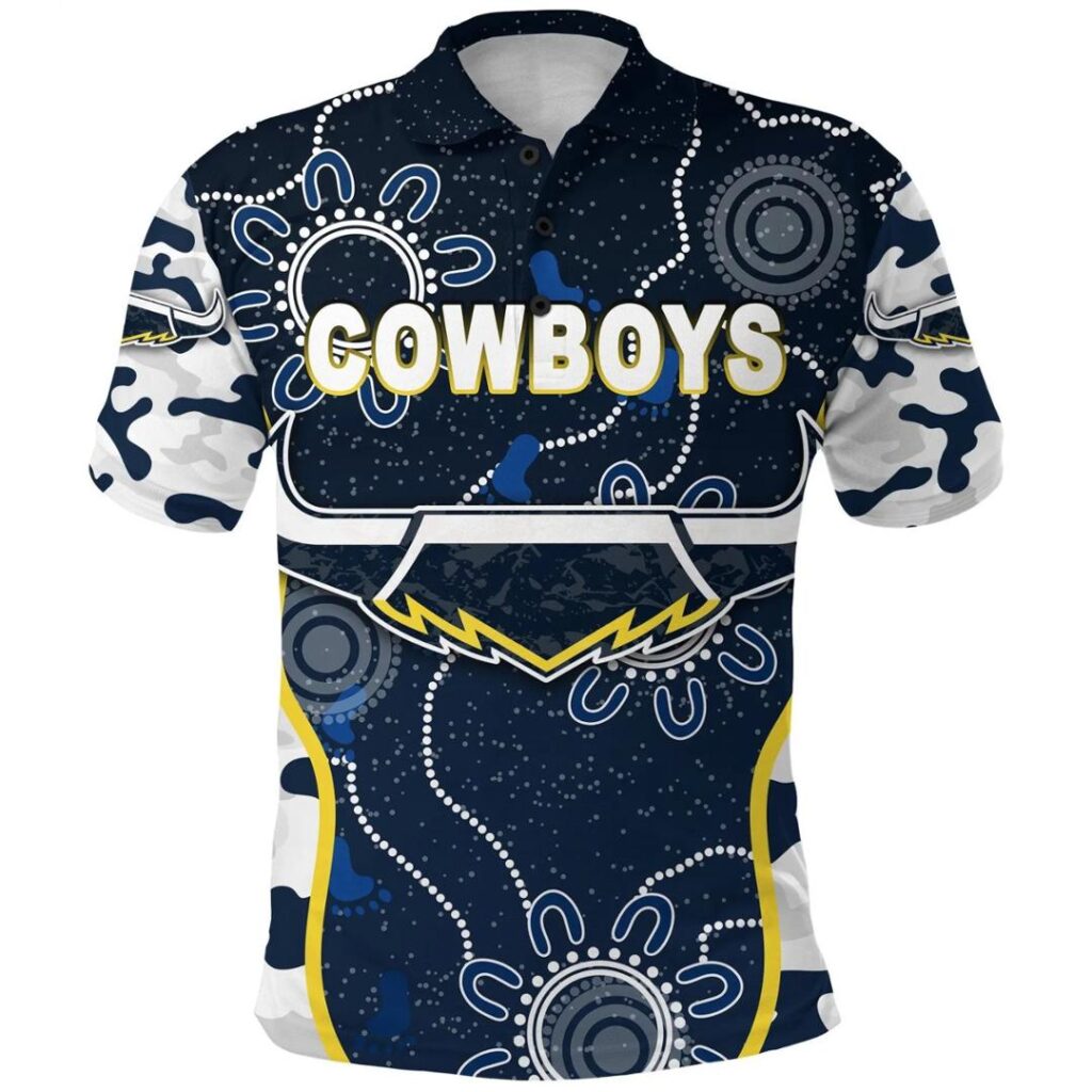 NRL North Queensland Cowboys Custom Text Anzac Day Camouflage Indigenous Polo Shirt
