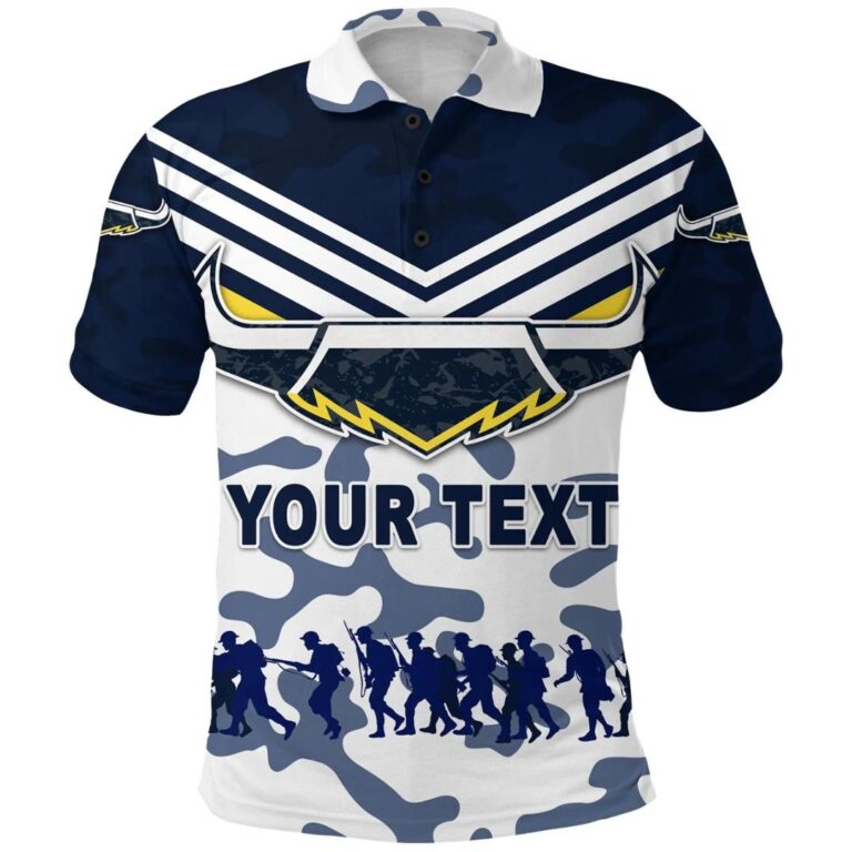 NRL North Queensland Cowboys Custom Text Anzac Day Camouflage Vibes Polo Shirt