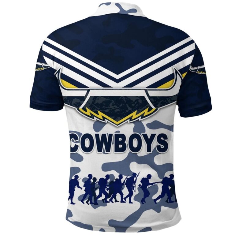 NRL North Queensland Cowboys Custom Text Anzac Day Camouflage Vibes Polo Shirt