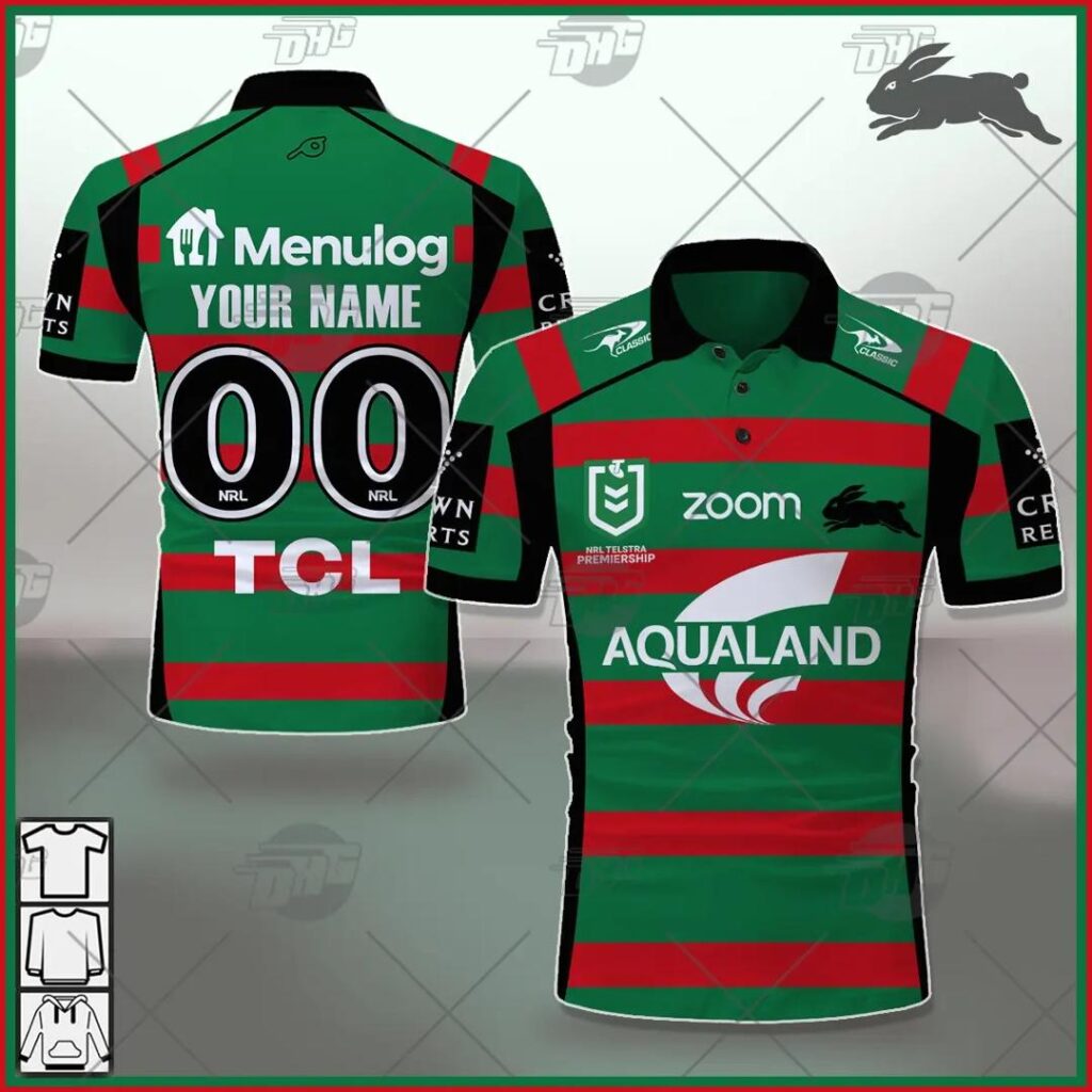 NRL South Sydney Rabbitohs Custom Name Number 2021 Home Jersey Polo Shirt