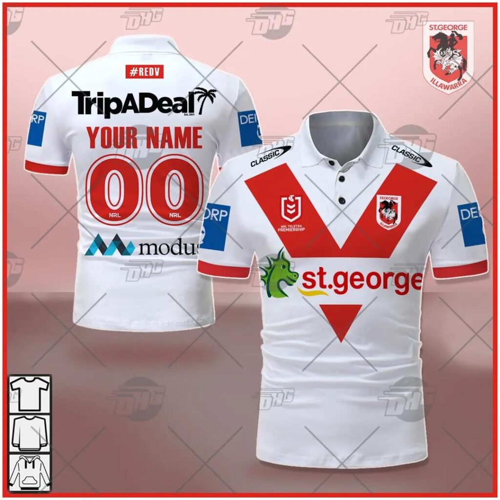 NRL St. George Illawarra Dragons Custom Name Number 2021 Home Jersey Polo Shirt