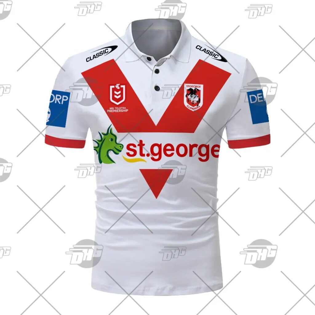 NRL St. George Illawarra Dragons Custom Name Number 2021 Home Jersey Polo Shirt