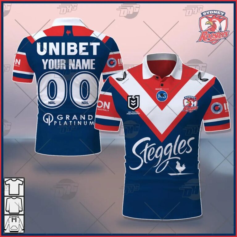 NRL Sydney Roosters Custom Name Number 2021 Home Jersey Polo Shirt