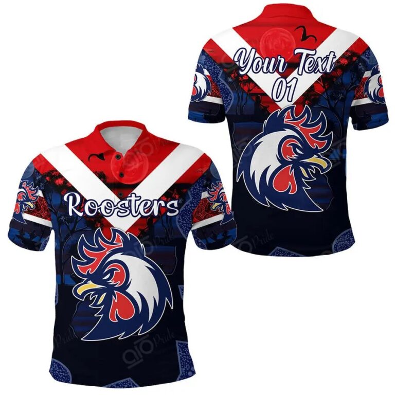 NRL Sydney Roosters Custom Name Number Indigenous Polo Shirt