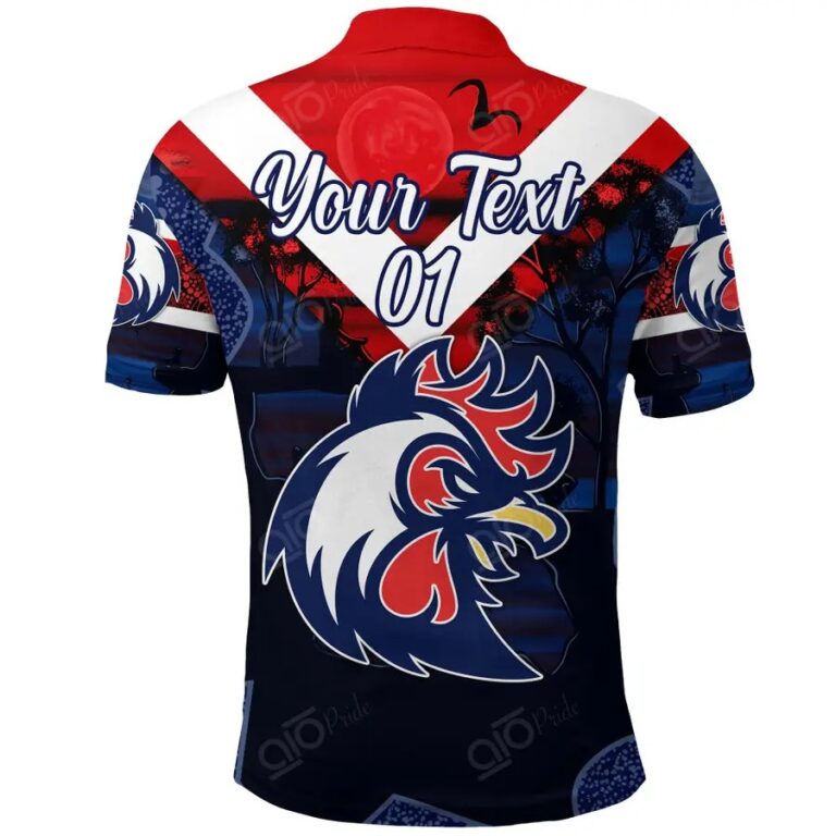 NRL Sydney Roosters Custom Name Number Indigenous Polo Shirt
