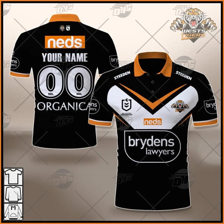 NRL Wests Tigers Custom Name Number 2021 Home Jersey Polo Shirt