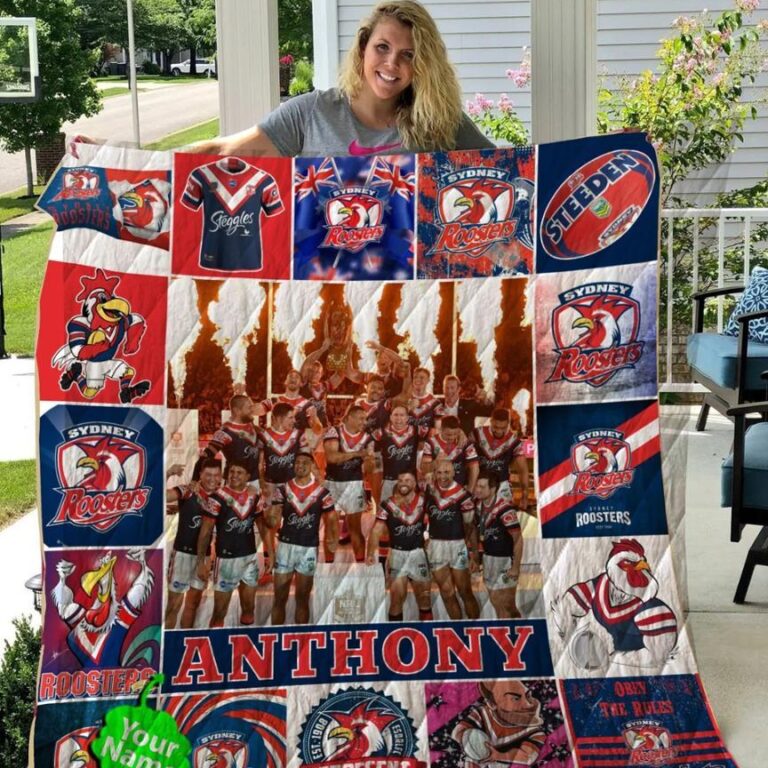 NRL Sydney Roosters Custom Name Quilt Blanket V6