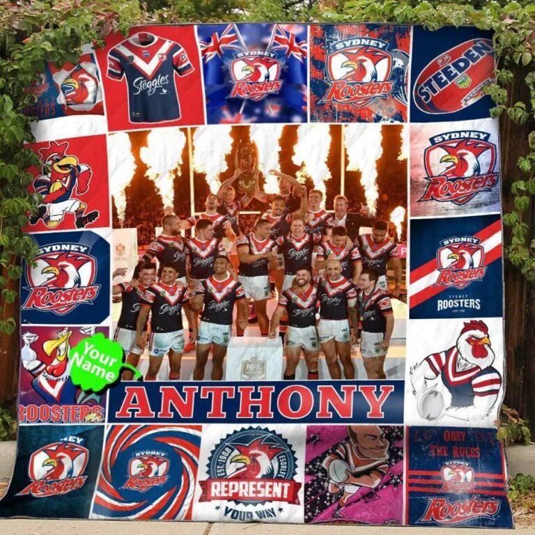 NRL Sydney Roosters Custom Name Quilt Blanket V6