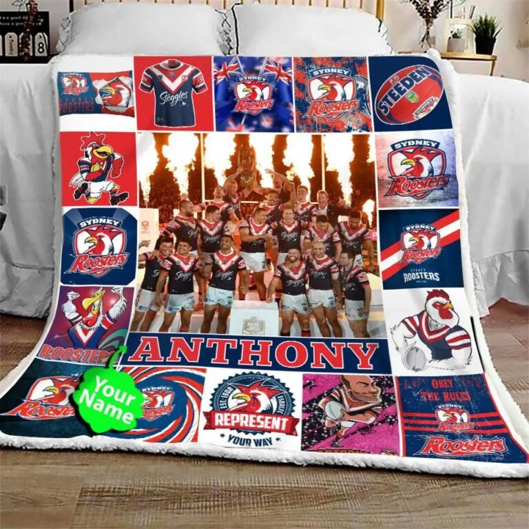 NRL Sydney Roosters Custom Name Quilt Blanket V6