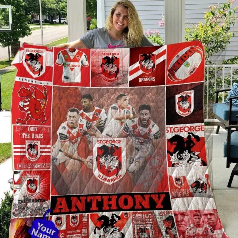 NRL St George Illawarra Dragons . Cuom Name Quilt Blanket V2