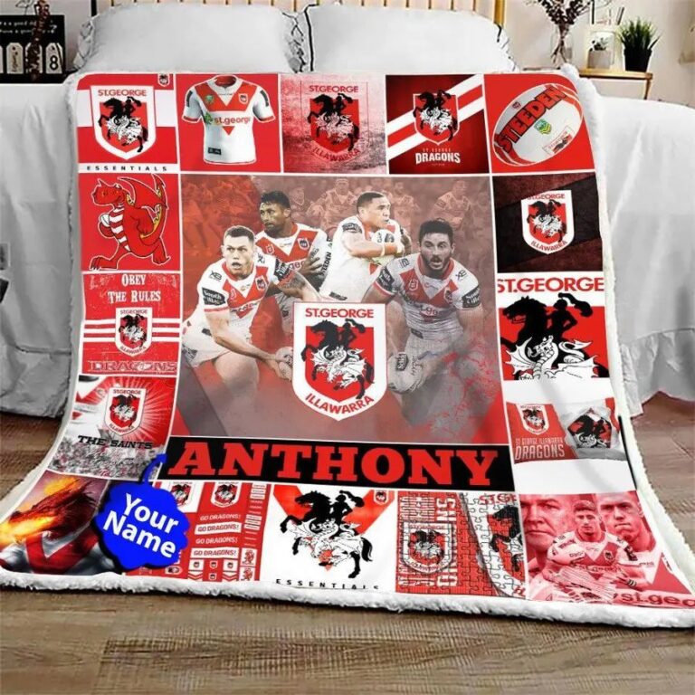 NRL St George Illawarra Dragons . Cuom Name Quilt Blanket V2