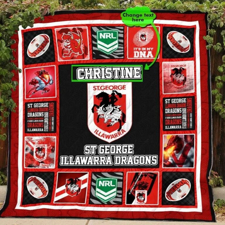 NRL St George Illawarra Dragons . Cuom Name Quilt Blanket V1