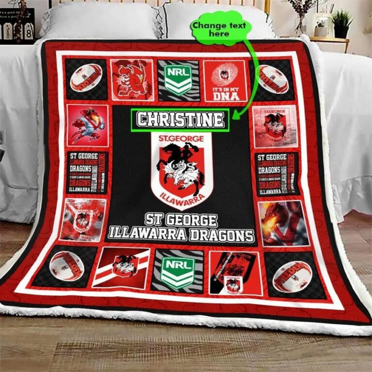 NRL St George Illawarra Dragons . Cuom Name Quilt Blanket V1