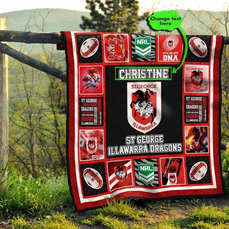 NRL St George Illawarra Dragons . Cuom Name Quilt Blanket V1