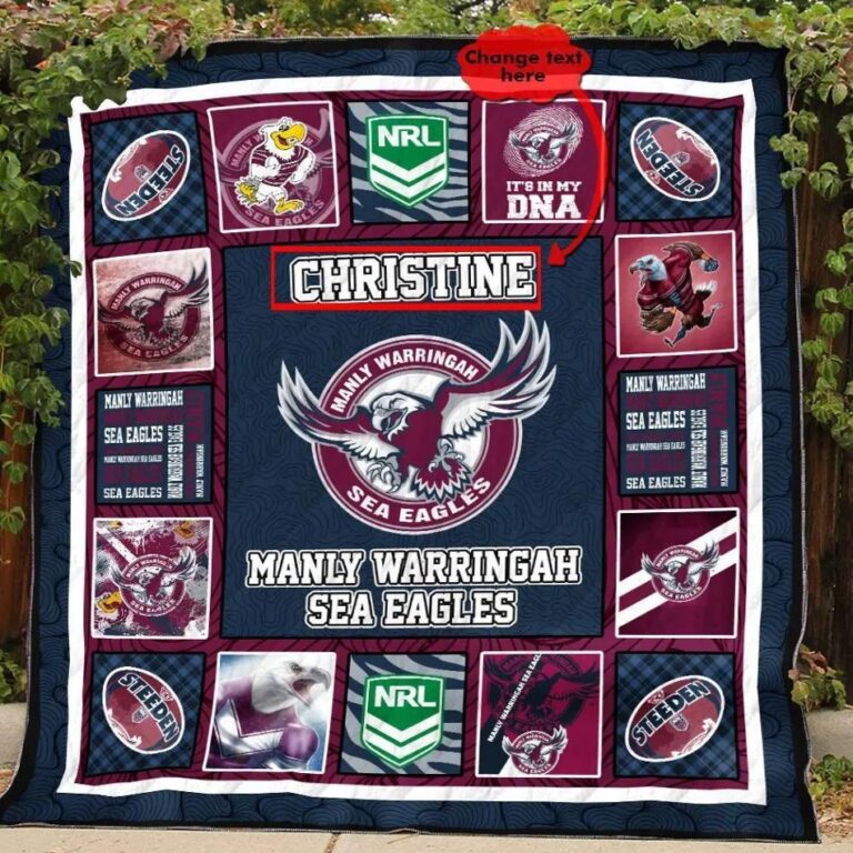 NRL Manly Warringah Sea Eagles Custom Text Quilt Blanket