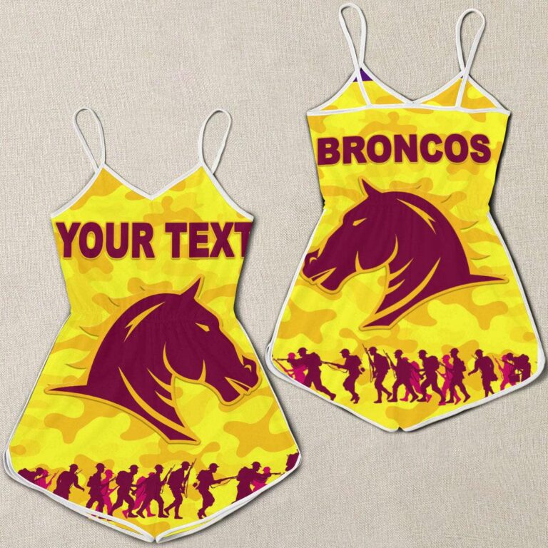 NRL (Custom) Brisbane Broncos Anzac Day Gold Style - Rugby Team Women Rompers