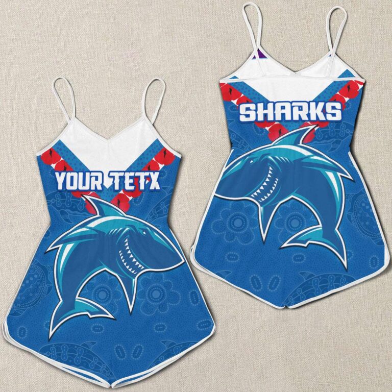 NRL (Custom) Cronulla-Sutherland Sharks Simple Style - Rugby Team Women Rompers