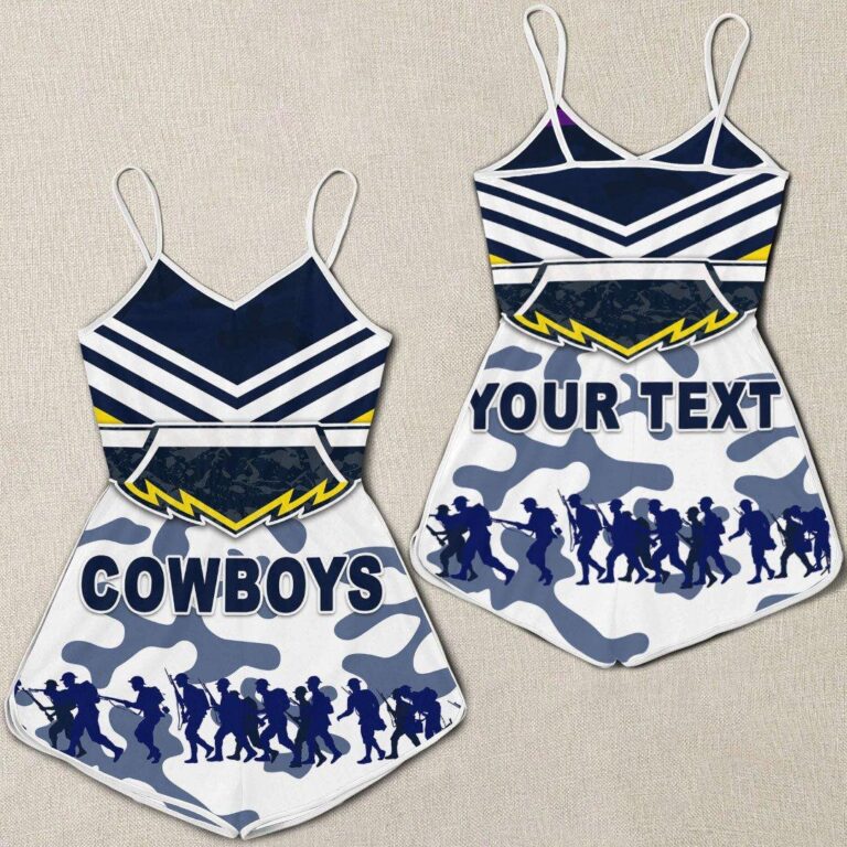 NRL (Custom) North Queensland Cowboys Anzac Day Camo (White) - Rugby Team Women Rompers Women Rompers