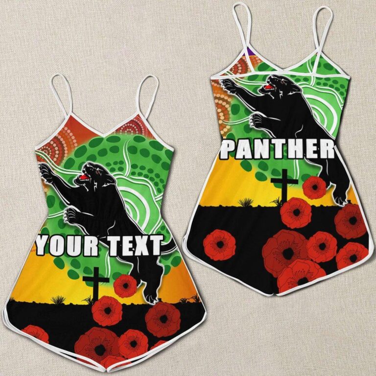 NRL (Custom) Penrith Panthers Poppy Anzac Lest We Forget - Rugby Team Women Rompers