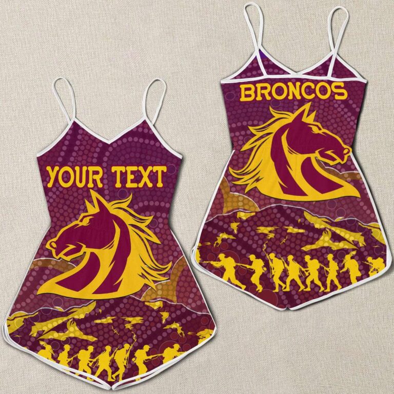 NRL (Custom) Brisbane Broncos Indigenous Anzac day - Rugby Team Women Rompers
