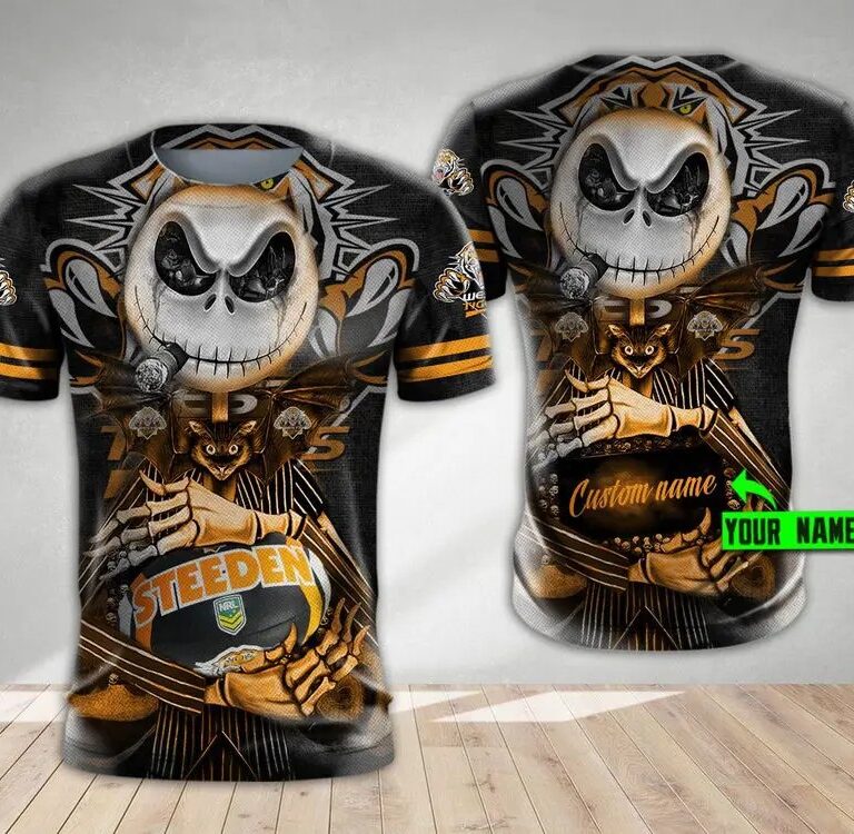 NRL Wests Tigers Custom Name Jack Skellington T-Shirt