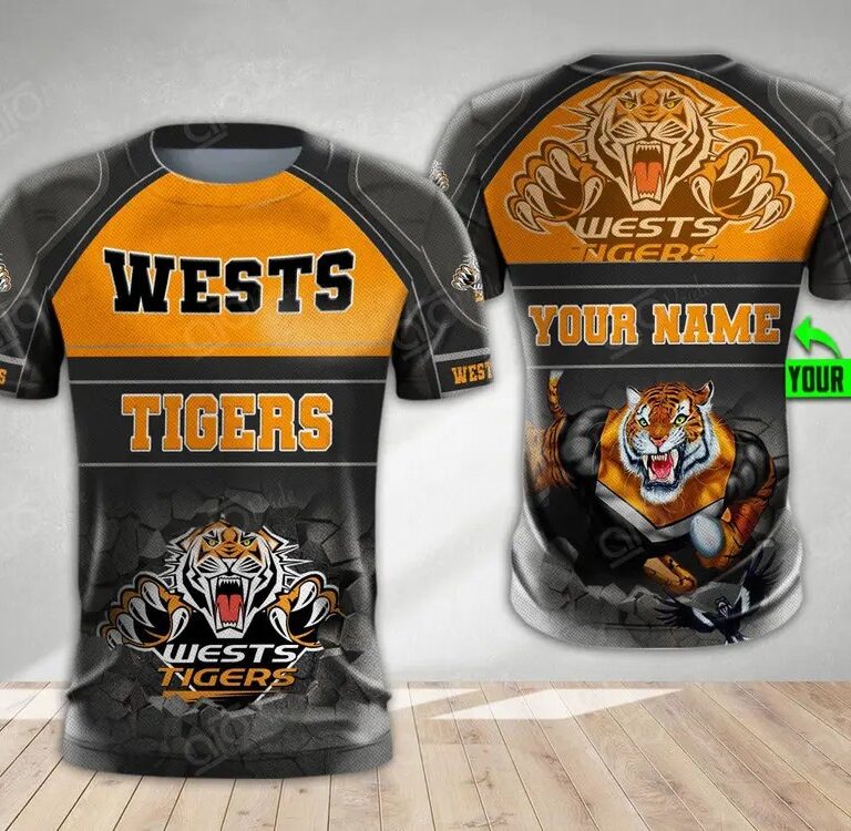 NRL Wests Tigers Custom Name Mascot T-Shirt