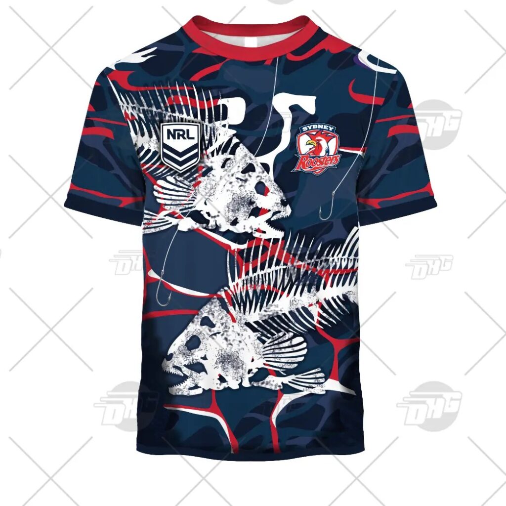 NRL Sydney Roosters Custom Name Number 2021 Fishing T-Shirt