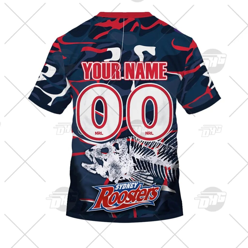 NRL Sydney Roosters Custom Name Number 2021 Fishing T-Shirt