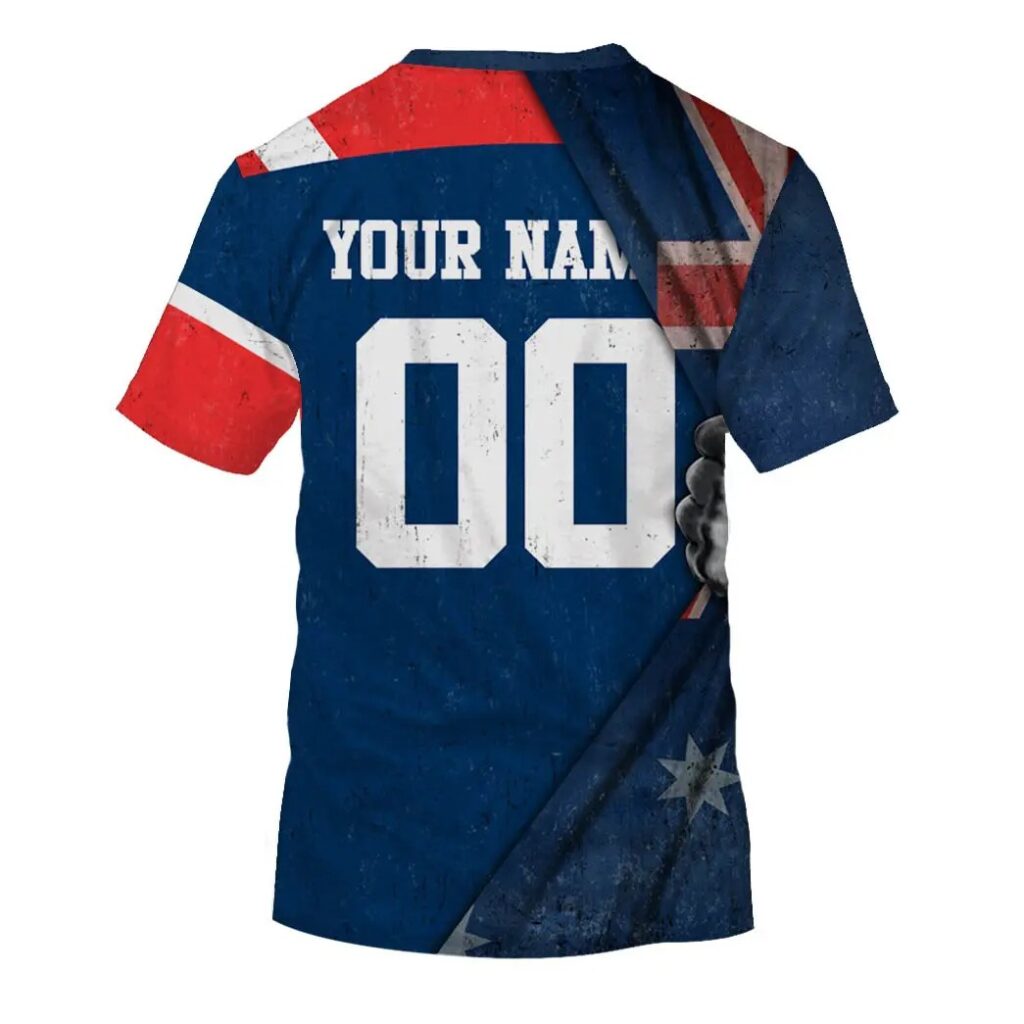 NRL Sydney Roosters Custom Name Number Australian Flag T-Shirt