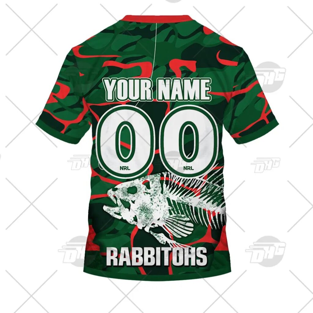 NRL South Sydney Rabbitohs Custom Name Number 2021 Fishing T-Shirt