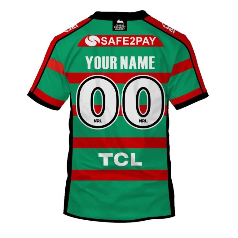 NRL South Sydney Rabbitohs Custom Name Number 2020 Home Jersey Care Emoji T-Shirt