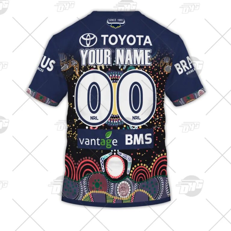 NRL North Queensland Cowboys Custom Name Number On Field Indigenous Jersey 2021 T-Shirt