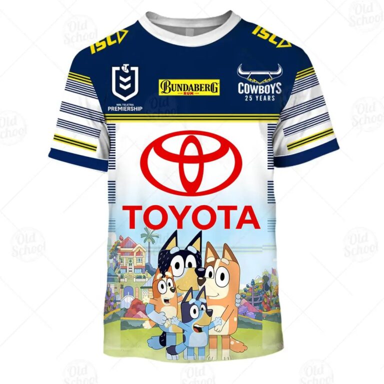 NRL North Queensland Cowboys Custom Name Number x Bluey T-Shirt