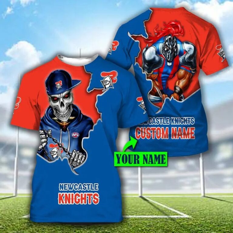 NRL Newcastle Knights Custom Name Mascot Skull T-Shirt