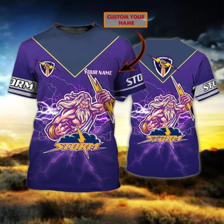 NRL Melbourne Storm Custom Name Zeus T-Shirt