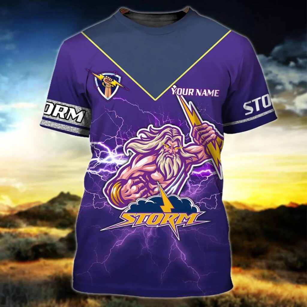 NRL Melbourne Storm Custom Name Zeus T-Shirt