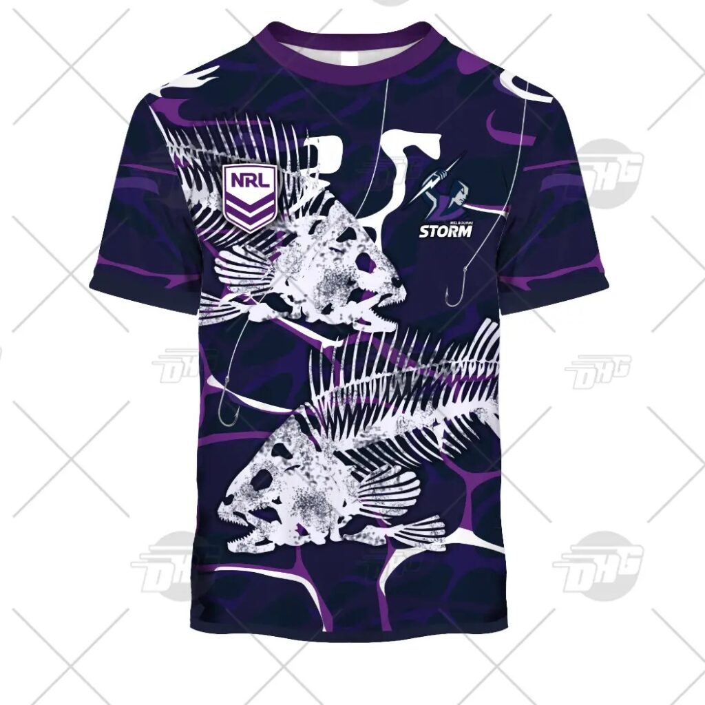 NRL Melbourne Storm Custom Name Number 2021 Fishing T-Shirt