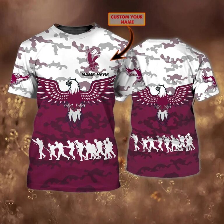 NRL Manly Warringah Sea Eagles Custom Name ANZAC Day T-Shirt