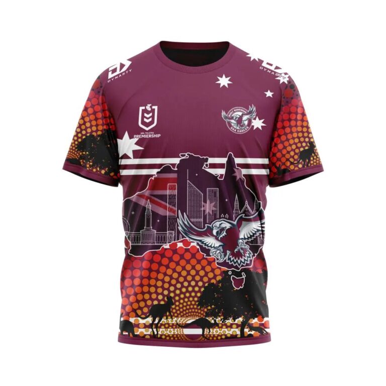 NRL Manly Warringah Sea Eagles Custom Name Number Australia’s Day T-Shirt