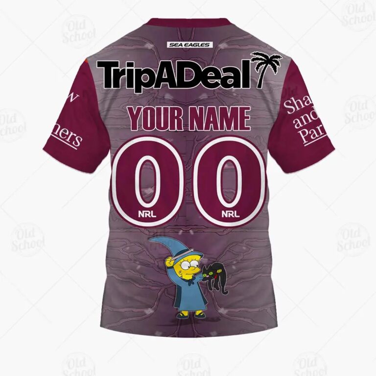NRL Manly Warringah Sea Eagles Custom Name Number x The Simpsons Halloween 2020 T-Shirt
